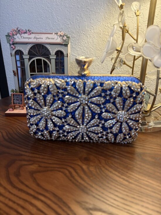Blue sparkle rhinestone evening clutch/handbag Handbags - Jewel Encrusted Blue Evening Bag